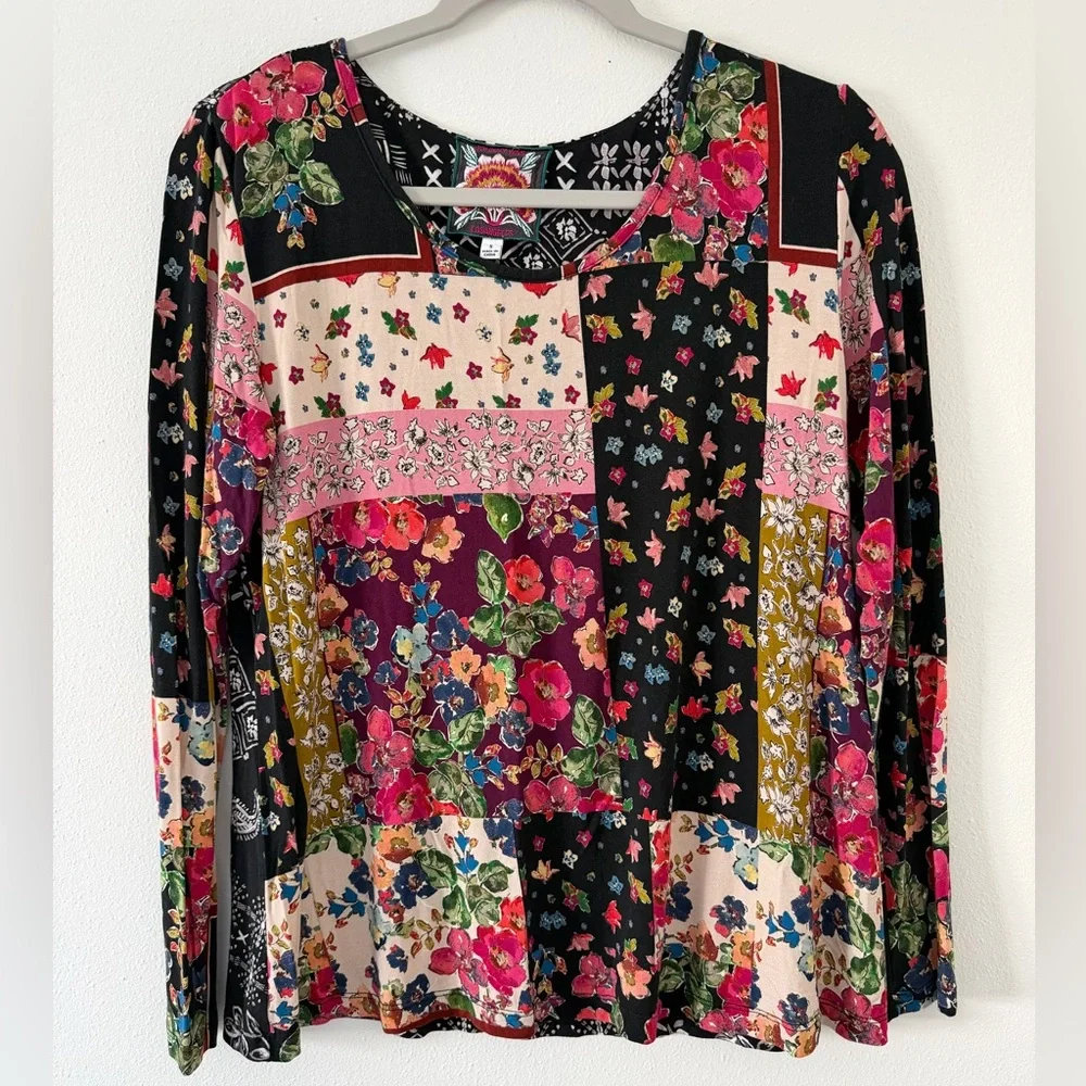 Johnny Was Santa Fe Favorite Floral Color Block Long Sleeve tee size small - Picture 1 of 7